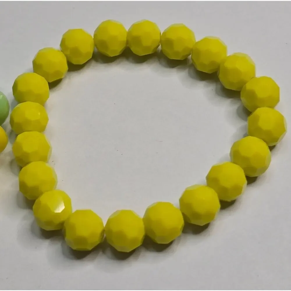 Treska Yellow and Green Faceted Beaded Stretch Bracelet Set New